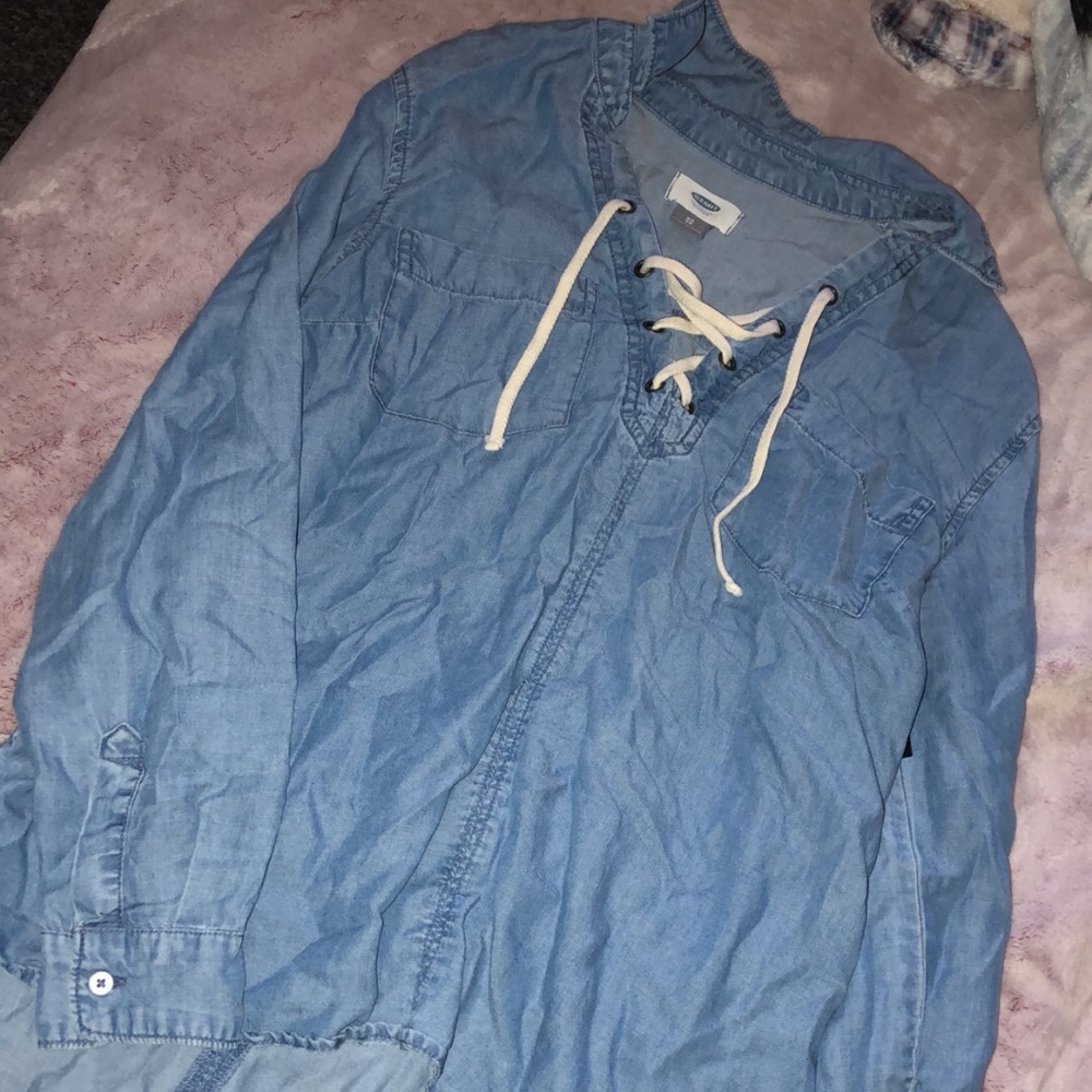Tie up blue jean top